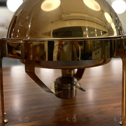 European 6L Kitchen Round Roll Top Gold Buffet Chafing Dish Hotel Chafer for Catering Stainless Steel Food Warmer