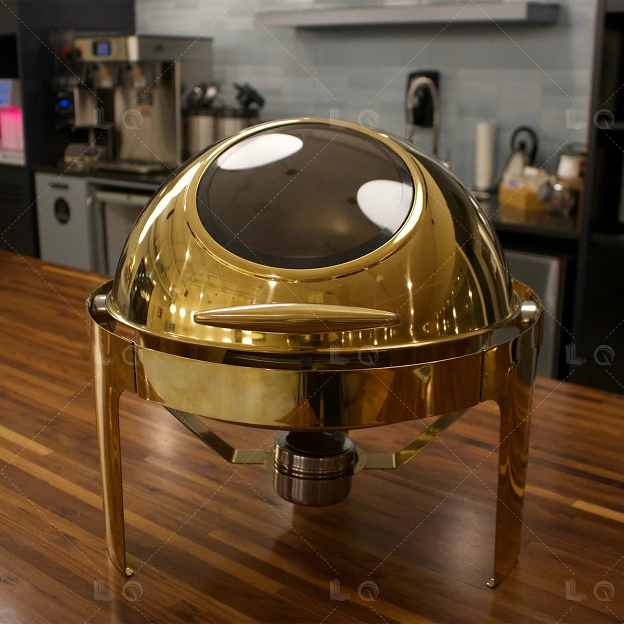 European 6L Kitchen Round Roll Top Gold Buffet Chafing Dish Hotel Chafer for Catering Stainless Steel Food Warmer