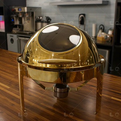 European 6L Kitchen Round Roll Top Gold Buffet Chafing Dish Hotel Chafer for Catering Stainless Steel Food Warmer