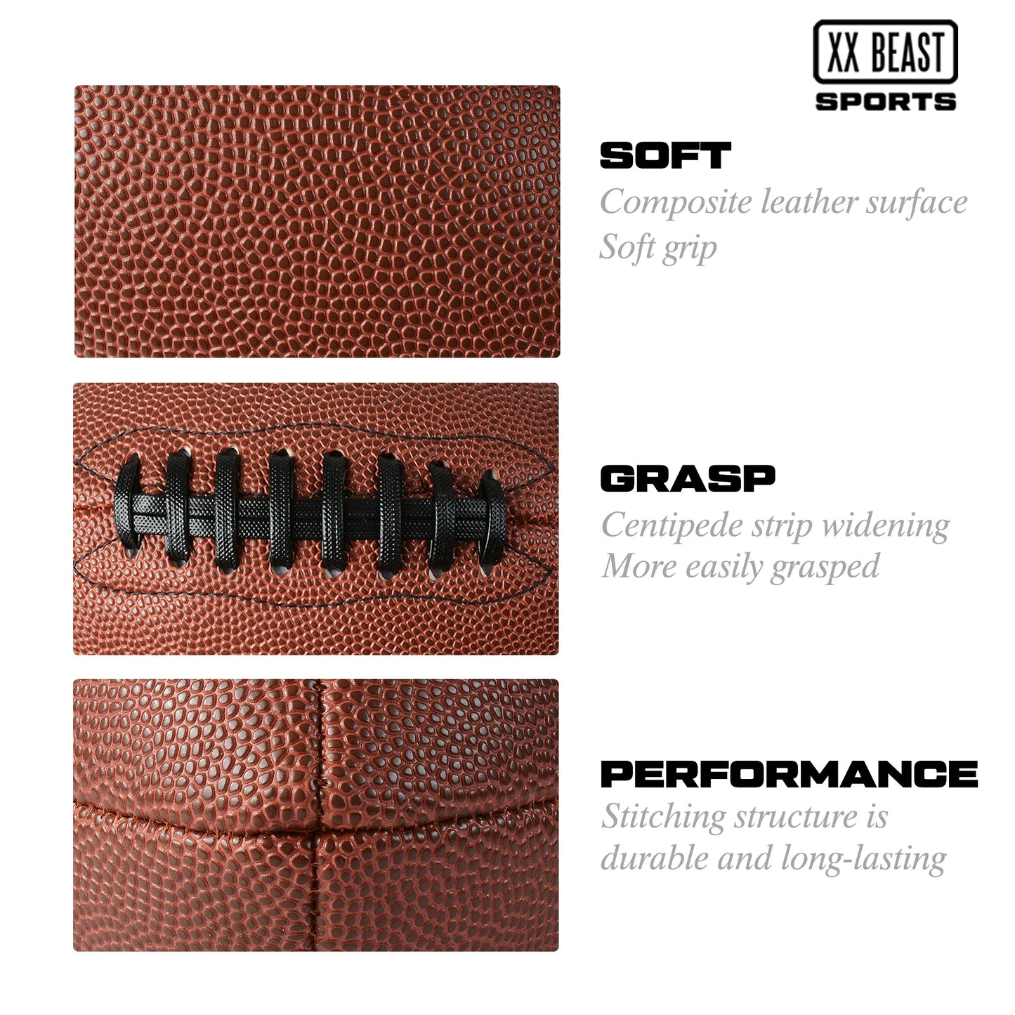 Xxbeast Foldable Portable Classic American Footballs Genuine No. 3 Butyl Bladder Wear-Resistant PU Flag Logo Style Non-Slip