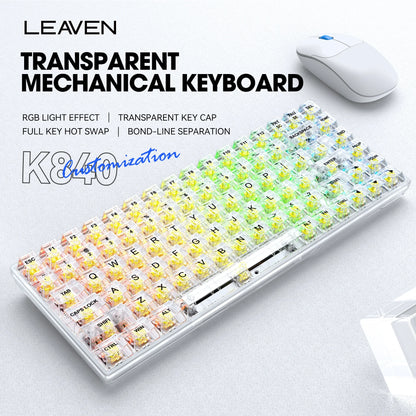 LEAVEN Wired RGB Full Key Conflict Free Black Transparent Mechanical Keyboard Hot Swappable Keycap Switch for Gaming