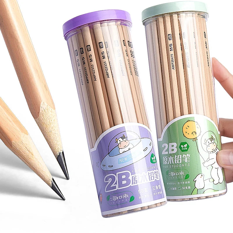 M&G 30PCS/Box 2B /HB Wood Triangle Standard School Pencils for Kids Promotional Black Hb Pencil with Round Pattern Set Packaging