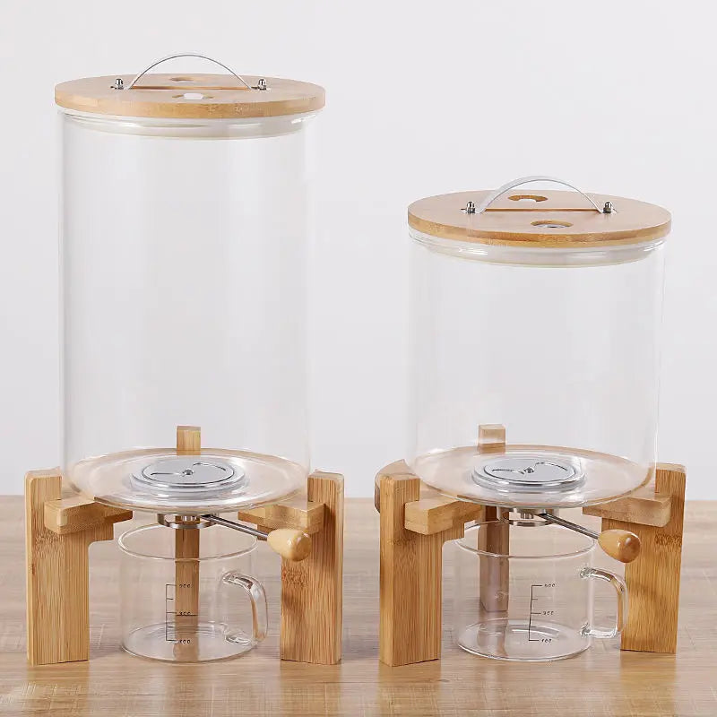 Wonder 5L 8L Airtight Automatic Glass Rice Dispenser Spout Measuring Cup with Wooden Lid Modern for Kitchen Pantry Food Storage