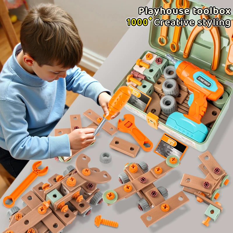 Kids DIY Play House Toolbox Toy Set Simulation Assembly Disassembly Electric Toy Screw Drill Repair Tool Educational Puzzle Toy