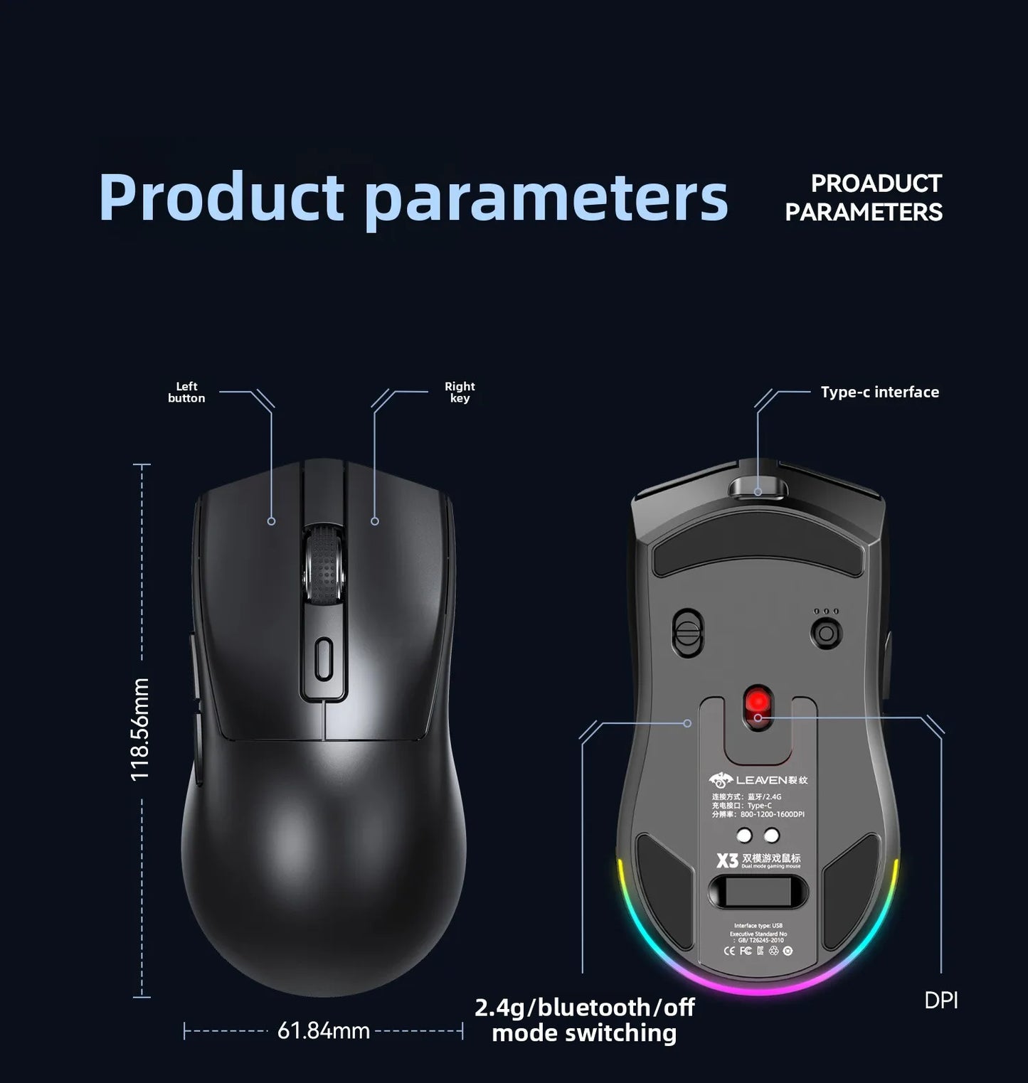 Hot Sale Lightweight Cross-Border Crack Gaming Mouse 2.4G Dual-Mode Charging Light Base for Office & Gaming