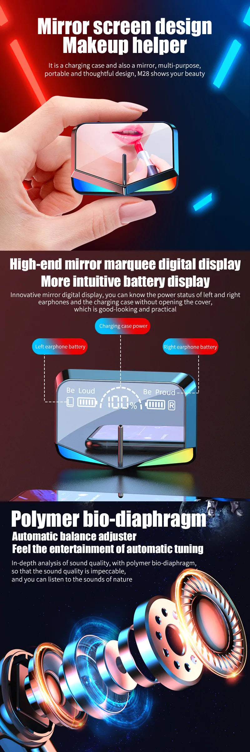 Super Bass True TWS Wireless Earbuds M28 TWS Game Handfree Earphone Headset with ANC & Air Buds LED Battery Indicator for Gaming