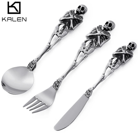 KALEN Skeleton Head Spoon Fork Spoon Tableware Kitchen Set