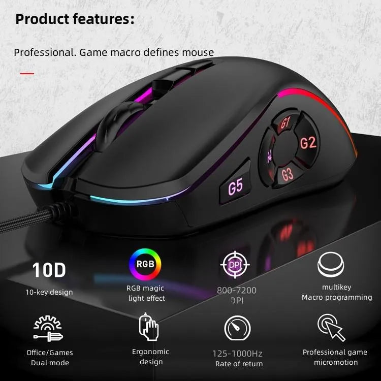MKESPN  X9 RGB Macro Defines a Programmable 6D Gaming Wired Mouse10 Buttons Gaming Mouse  E-sports Mice