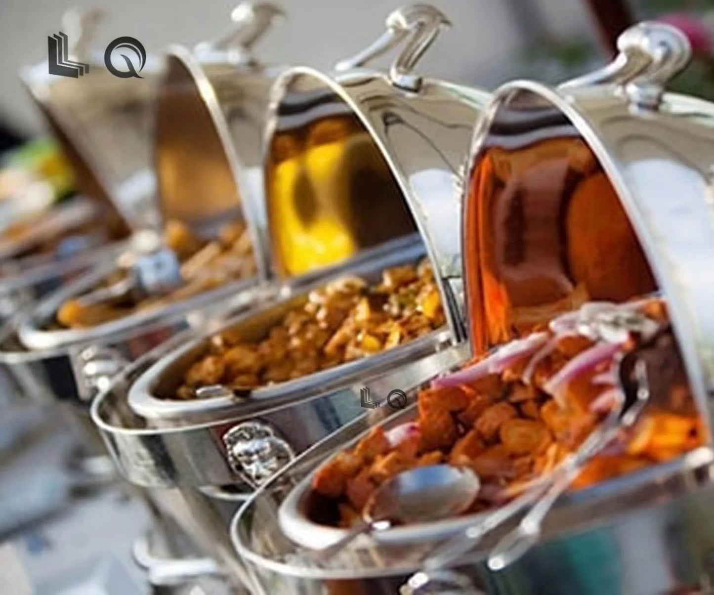 European 6L Kitchen Round Roll Top Gold Buffet Chafing Dish Hotel Chafer for Catering Stainless Steel Food Warmer