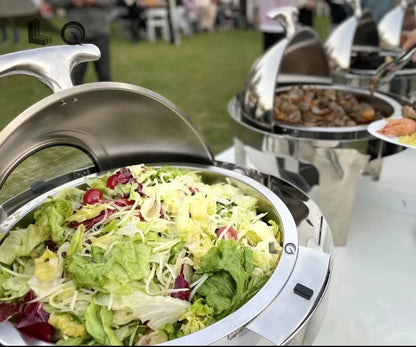 European 6L Kitchen Round Roll Top Gold Buffet Chafing Dish Hotel Chafer for Catering Stainless Steel Food Warmer