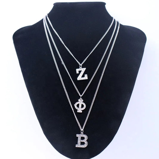 Fashion Metal Sparking Rhinestone Social 1920 Club Greek Letter Zeta Phi Beta Necklace Sorority Jewelry for Finer Women