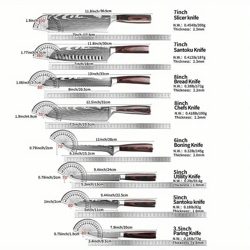 IOKO Chef Slicing Sushi Steak Santoku Knife Pakka Wood Handle Japanese Style Kitchen Knife Set