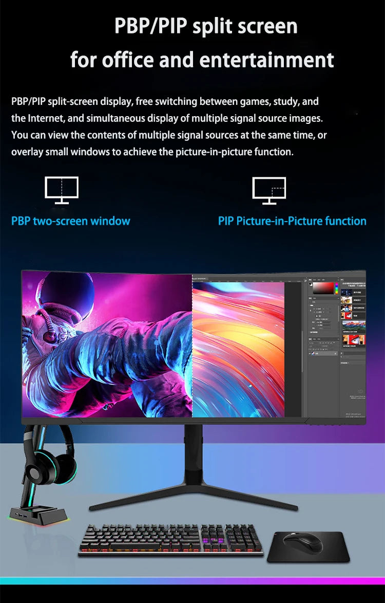 Ultra wide 34 Inch 3440*1440 4K 180HZ IPS Desktop HDR freesync 1ms Pc Curved Gaming LED Monitor