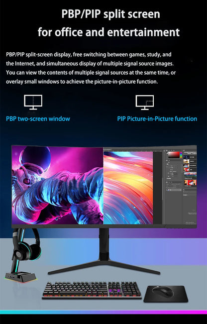 Ultra wide 34 Inch 3440*1440 4K 180HZ IPS Desktop HDR freesync 1ms Pc Curved Gaming LED Monitor