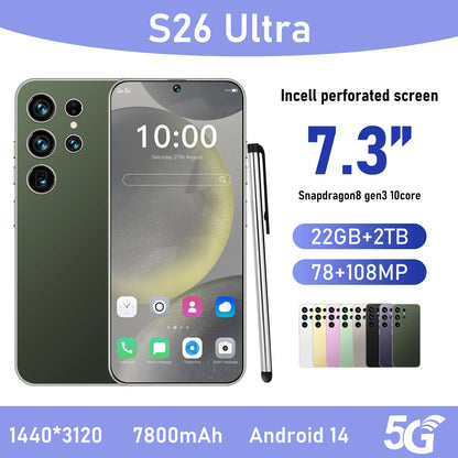 High Quality Original 5G Android S26 Ultra Smartphones 22GB+2TB Storage 7.3 Inch HD Screen Mobile Phone S25 Ultra