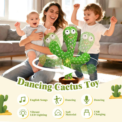 32cm Talking Cactus Plush Toy with LED Light, Voice Repeating Soft Stuffed Doll, PP Cotton Filled, Birthday Gift