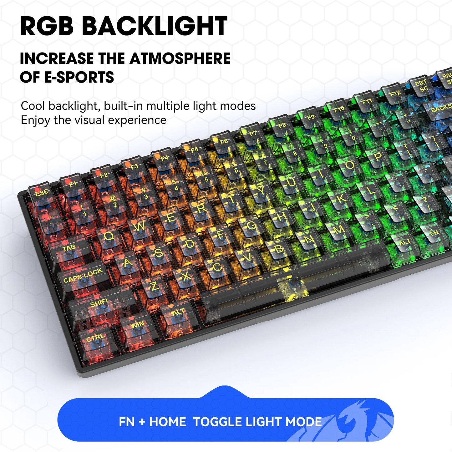 LEAVEN Wired RGB Full Key Conflict Free Black Transparent Mechanical Keyboard Hot Swappable Keycap Switch for Gaming