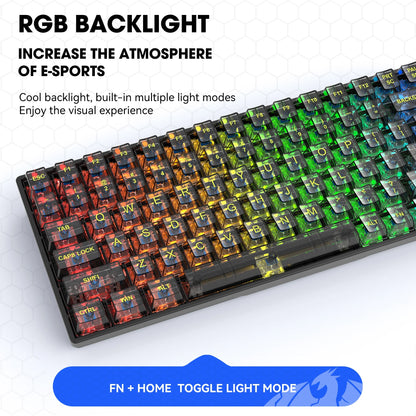 LEAVEN Wired RGB Full Key Conflict Free Black Transparent Mechanical Keyboard Hot Swappable Keycap Switch for Gaming