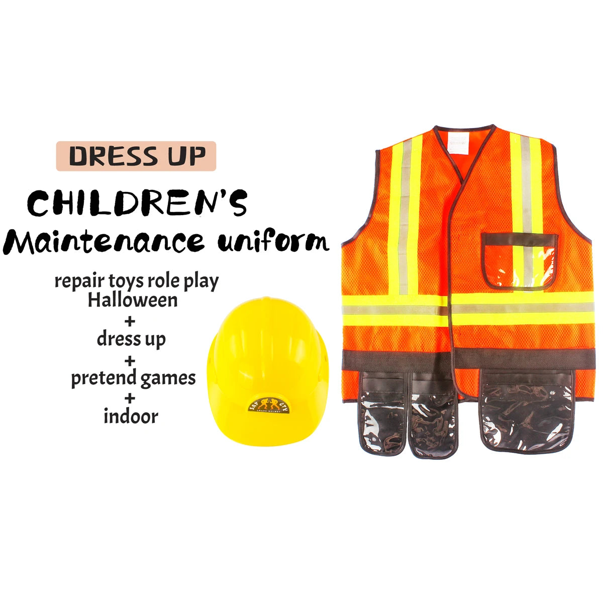 Construction Worker Costume Kids Role Play Dress up Set for 3 4 5 6 7 Years Toddlers Girls Boys Toys
