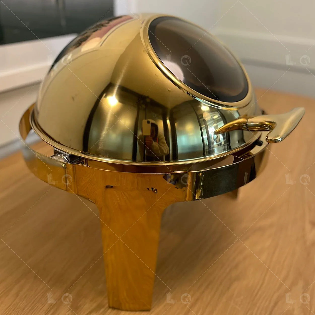 European 6L Kitchen Round Roll Top Gold Buffet Chafing Dish Hotel Chafer for Catering Stainless Steel Food Warmer