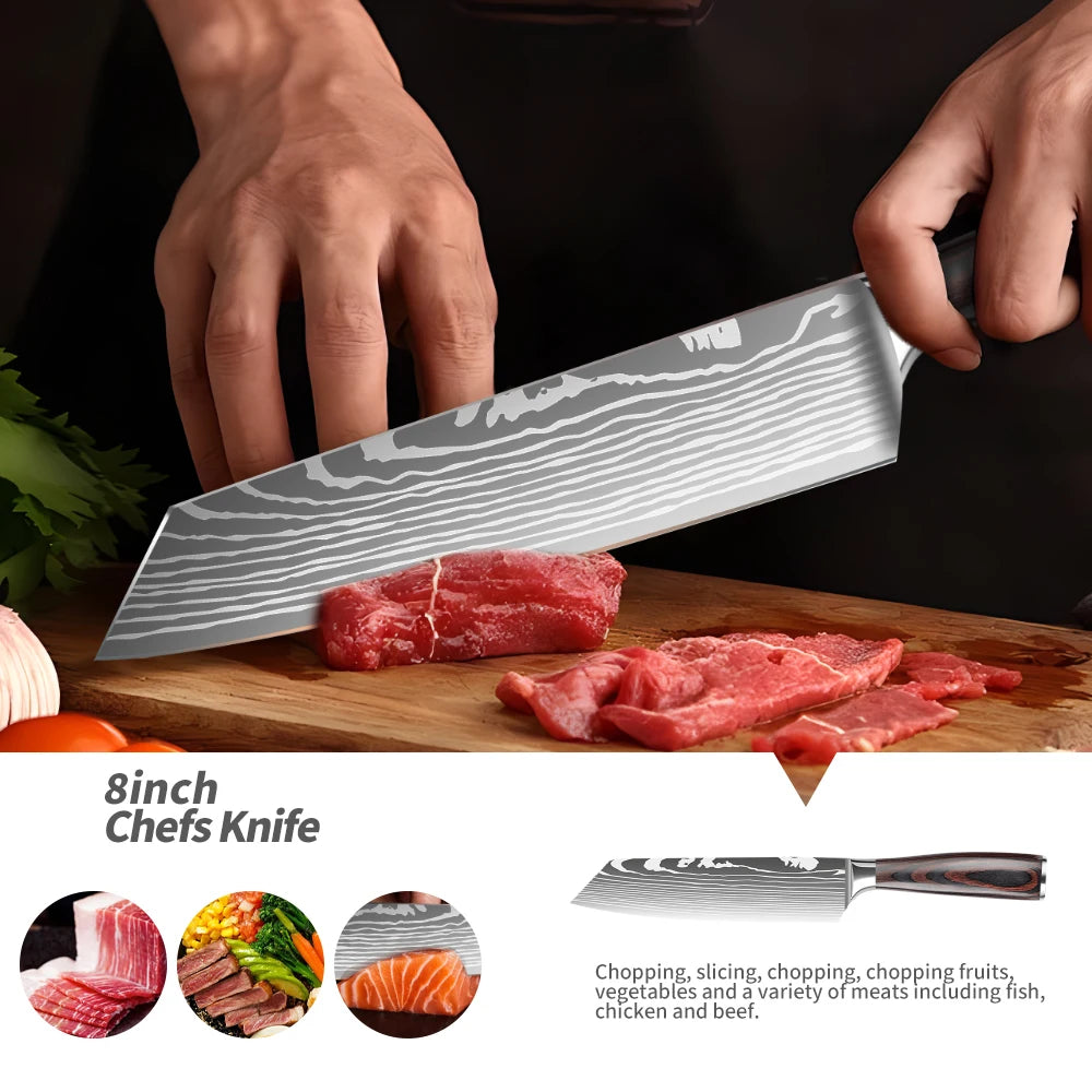 IOKO Chef Slicing Sushi Steak Santoku Knife Pakka Wood Handle Japanese Style Kitchen Knife Set