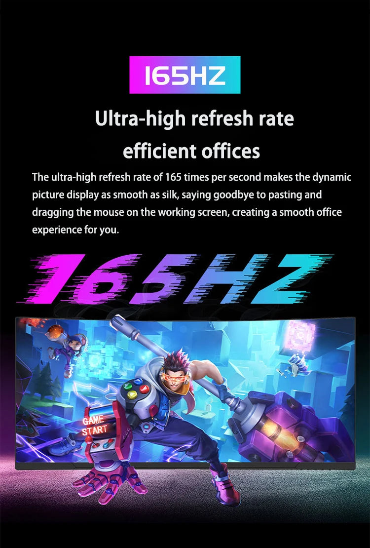 Ultra wide 34 Inch 3440*1440 4K 180HZ IPS Desktop HDR freesync 1ms Pc Curved Gaming LED Monitor