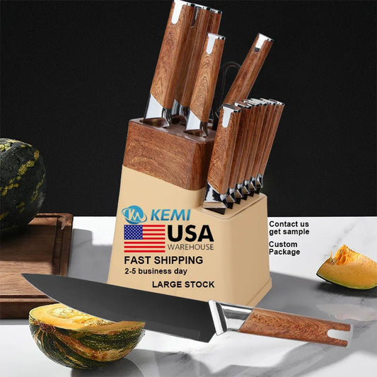 Wholesale 13-Piece Stainless Steel Chef Knife Set Super Sharp Nonstick Coated  Kitchen Knives with Universal Knife Block