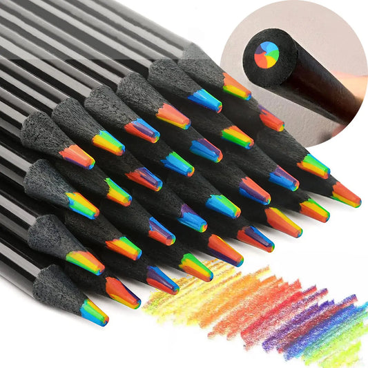 School Supplies Rainbow 7 Color Same Core Colored Pencil Gradient Kids Gift Graffiti Black Wood Colored Pencil Wholesale