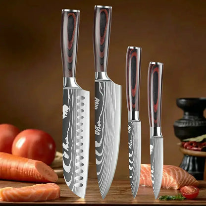 IOKO Chef Slicing Sushi Steak Santoku Knife Pakka Wood Handle Japanese Style Kitchen Knife Set