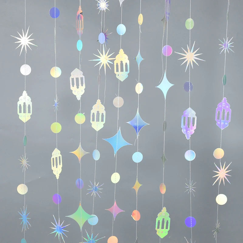 13Ft Iridescent Ramadan EID Mubarak Banner Decorations Hanging Star Moon Lamp Garlands Ramadan Mubarak Home Decor Birthday Party