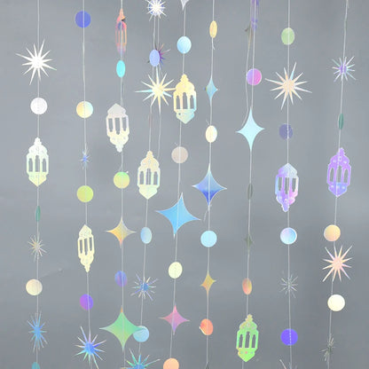 13Ft Iridescent Ramadan EID Mubarak Banner Decorations Hanging Star Moon Lamp Garlands Ramadan Mubarak Home Decor Birthday Party