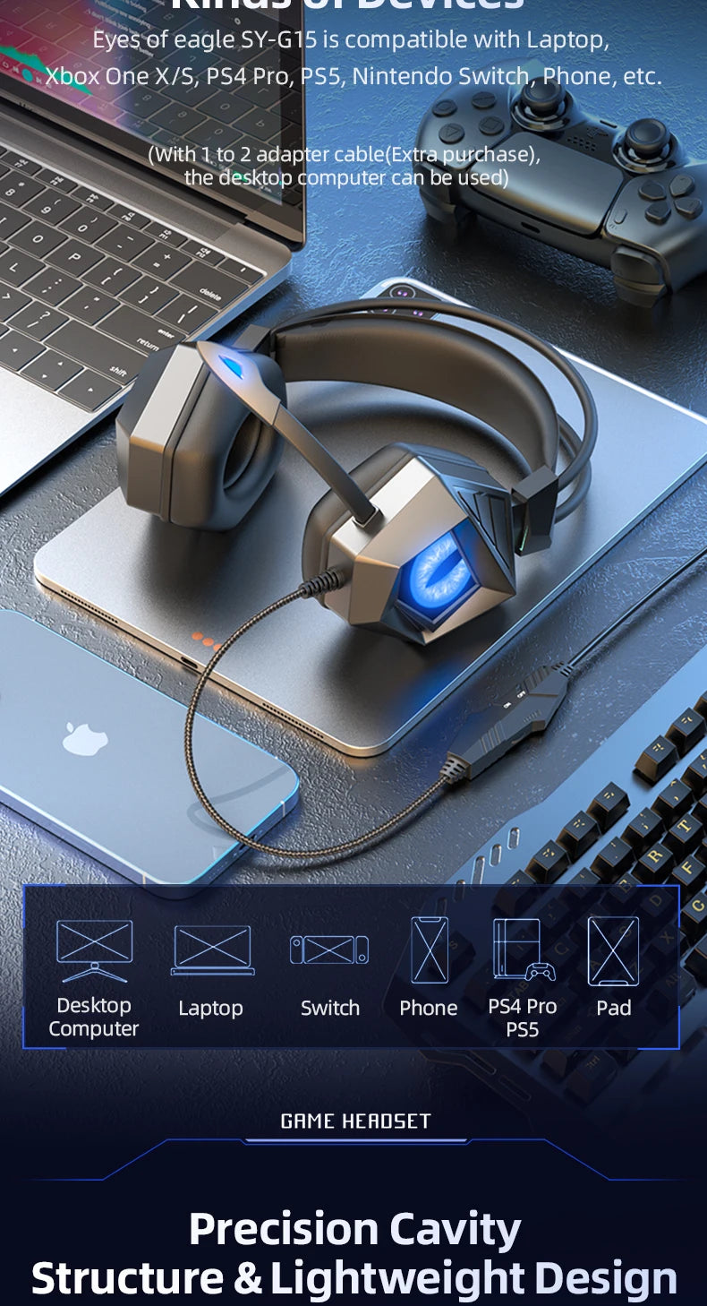 Professional Led Light Wired Gaming Headphones With Microphone For Computer PS4 PS5 Xbox Bass Stereo PC Gaming Headset Gifts