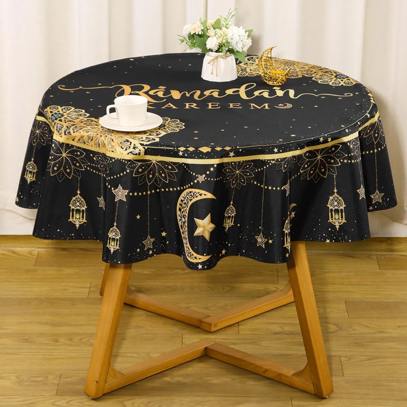 Ramadan Round Tablecloth Table Cover Ramadan Decoration 2026 for Home Ramadan Kareem Islamic Muslim Party Eid Al-Fitr Gift