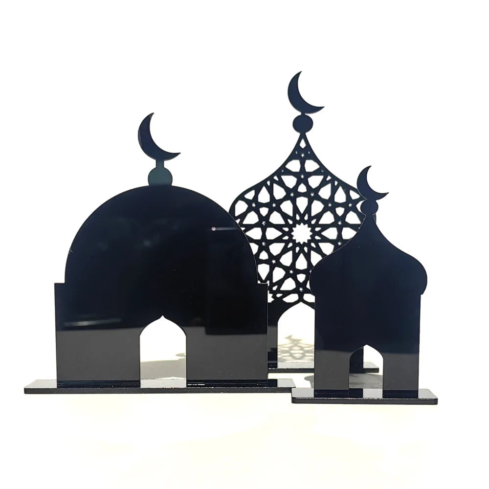 1pc Elegant Acrylic Ramadan Kareem Tabletop Decor, 3D Mosque Design, Reflection Surface, Muslim Holiday Home Decoration