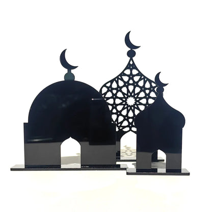 1pc Elegant Acrylic Ramadan Kareem Tabletop Decor, 3D Mosque Design, Reflection Surface, Muslim Holiday Home Decoration