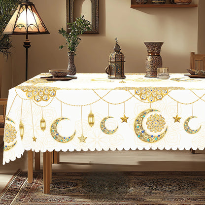 Ramadan Mubarak Star Moon Lanterns Waterproof Tablecloth Table Decor Eid Al Fitr Kitchen Dining Tablecloth Ramadan Decorations