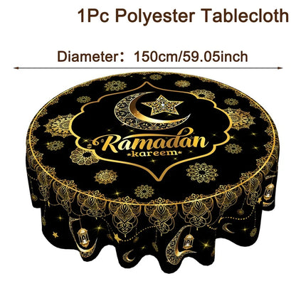 Ramadan Round Tablecloth Table Cover Ramadan Decoration 2026 for Home Ramadan Kareem Islamic Muslim Party Eid Al-Fitr Gift