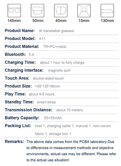 OnePlus AI Glasses Smart Glasses Chat GPT AI Real-time Translation Music Play Bluetooth Glasses Anti-Blue Light Lens Daily Use