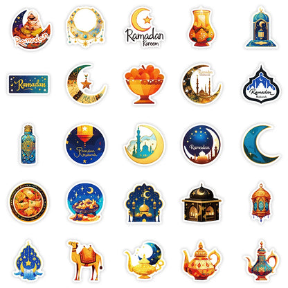 10/30/50pcs Ramadan Kareem Graffiti Stickers Golden Moon Muslim Party Cartoon Stickers Notebook Phone Luggage Decals Decoration