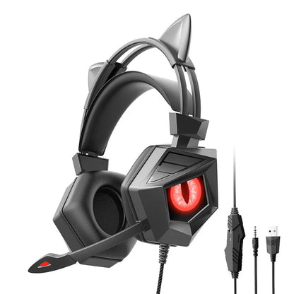 3.5mm USB Wired Controlled Headset Dragon Eyes Luminous Gaming Cute Cat Ear Headworn Computer Earphones with Mic  For PC Laptop