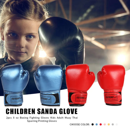 2pcs Boxing Training Fighting Gloves PU Leather Kids Breathable Muay Thai Sparring Punching Karate Kickboxing Professional Glove