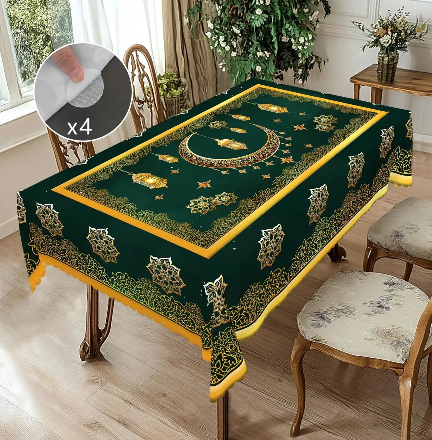 1 Piece of Muslim Ramadan Themed Round Tablecloth, Available in Various Sizes, Exquisite Crescent Moon and Hollow Floral Pattern Printed Round Decorative Tablecloth, Embossed Edge Craftsmanship, Ramadan Home Decoration, Suita