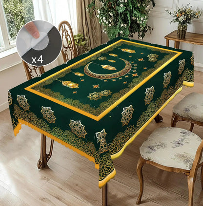 1 Piece of Muslim Ramadan Themed Round Tablecloth, Available in Various Sizes, Exquisite Crescent Moon and Hollow Floral Pattern Printed Round Decorative Tablecloth, Embossed Edge Craftsmanship, Ramadan Home Decoration, Suita