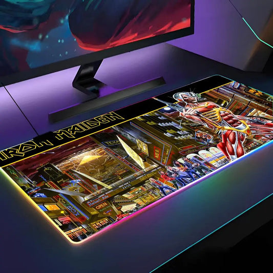 Cool I-I-Iron M-Maiden Mouse Pad RGB Backlit Mouse Pad Laptop Mouse Pad Laptop Gamer Computer Desk Gaming Accessories
