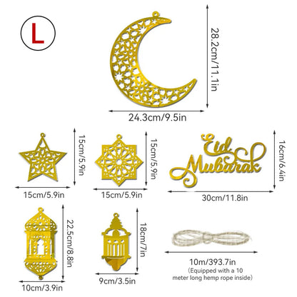 1Set Eid Mubarak Decoration Hanging Pendant Acrylic Mirror Ramadan Kareem Pendant Ornament Home Background Muslim Party Supplies