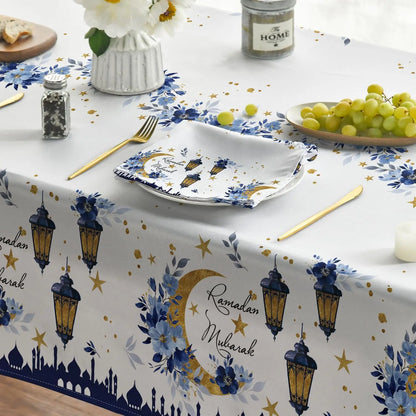 Ramadan Eid Mubarak Star Waterproof Tablecloth Holiday Party Decor Reusable Seasonal Rectangle Table Cover Dining Table Decor