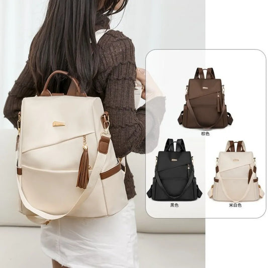 Fashion Women’s Nylon Anti-theft Backpack Tassel Decorative Casual Travel Female Shoulder Bag Large Capacity Student School Pack