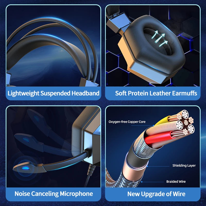 Professional Led Light Wired Gaming Headphones With Microphone For Computer PS4 PS5 Xbox Bass Stereo PC Gaming Headset Gifts