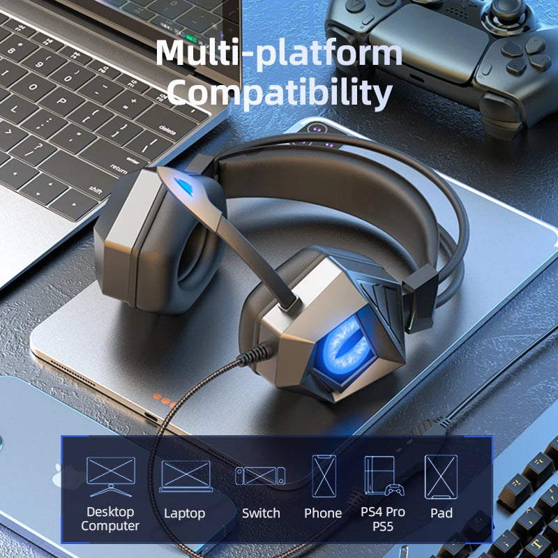 Professional Led Light Wired Gaming Headphones With Microphone For Computer PS4 PS5 Xbox Bass Stereo PC Gaming Headset Gifts