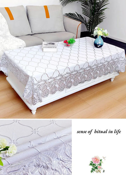 Europe and America Waterproof Lace Tablecloth Wash-Free Bronzing Dining Decoration Soft Dust-Proof Table Cover for Holiday Party